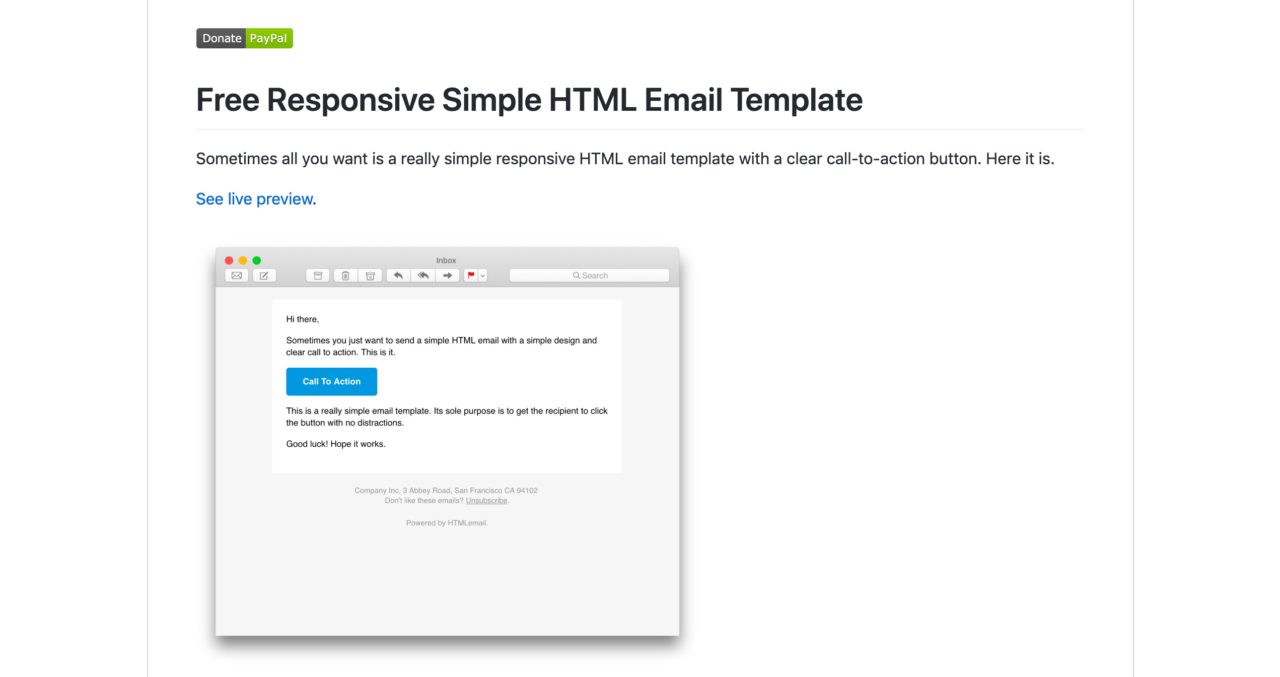 Free Responsive Simple HTML Email Template