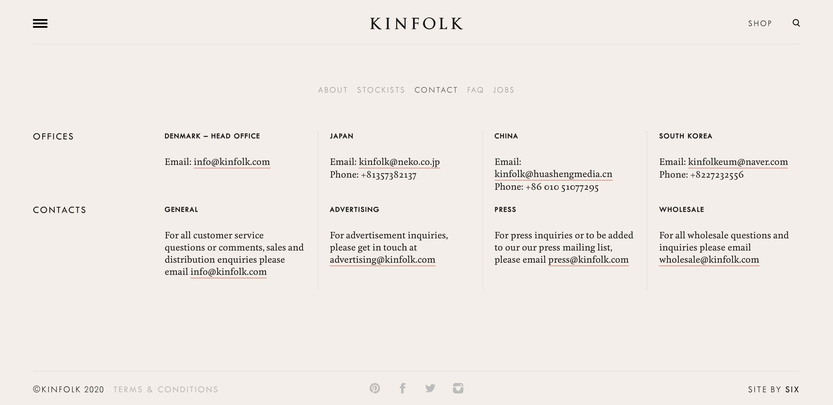 kinfolk contact page design
